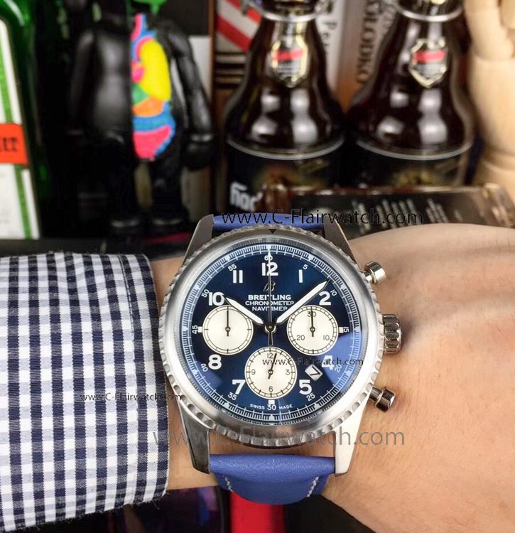 New Fake Breitling Navitimer Chrono Watch SS Blue Dial